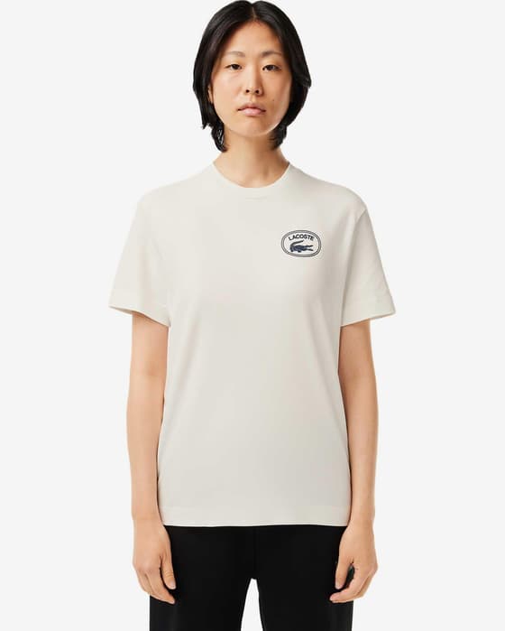 Camiseta Lacoste Vintage Logo manga corta blanco crema mujer