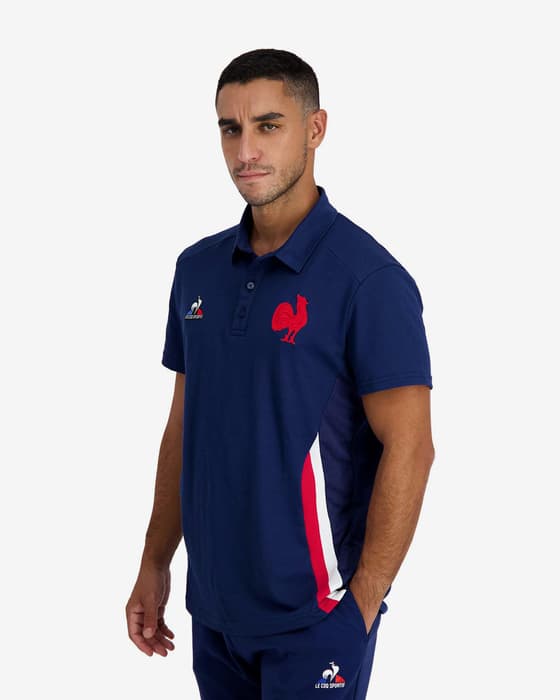 Polo Le Coq Sportif Sport France Fanwear manga corta azul marino rojo