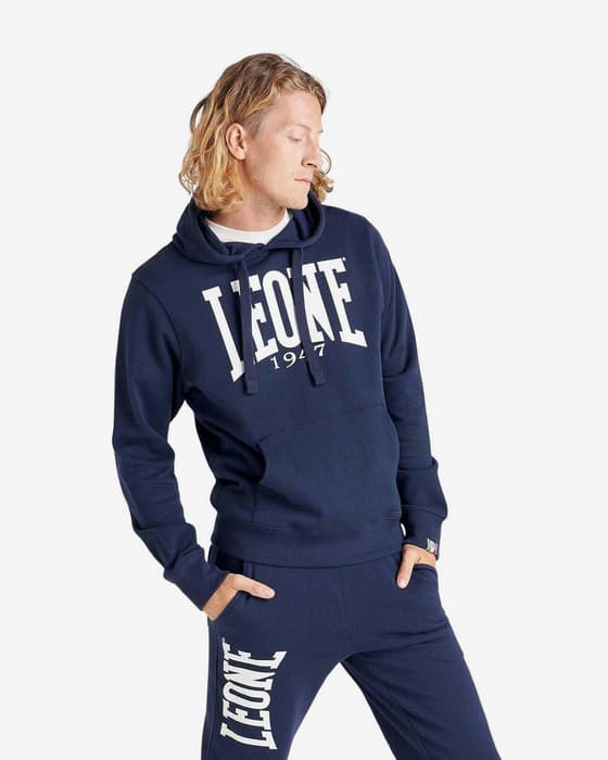 Sudadera con capucha Leone 1947 Logo Apparel azul marino blanco