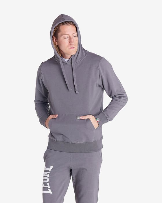 Sudadera con capucha Leone 1947 Basic Small Logo Lead gris