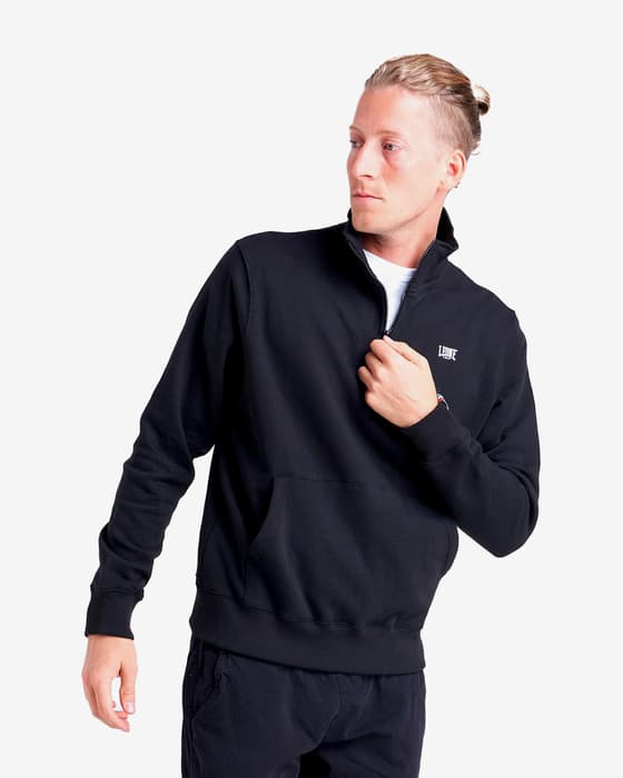 Sudadera Leone 1947 High Collar Basic Small Logo Half Zip negro