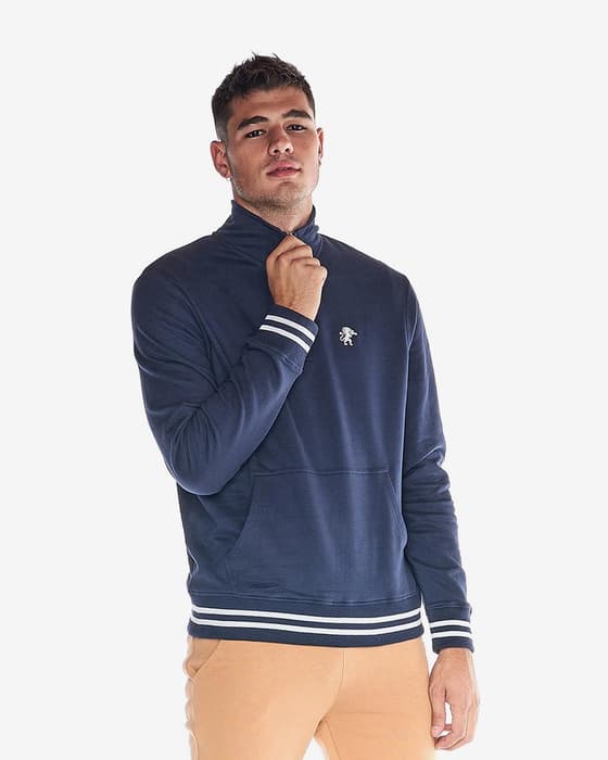 Sudadera Leone 1947 Collar College Half Zip azul oscuro blanco
