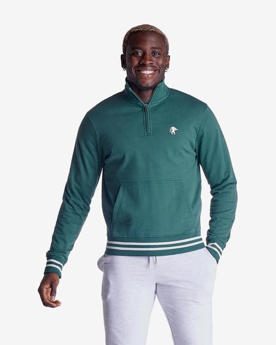 Sweatshirt Leone 1947 Collar College Half Zip Grün Weiß
