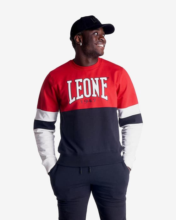 Sudadera Leone 1947 Crewneck Class rojo azul oscuro blanco