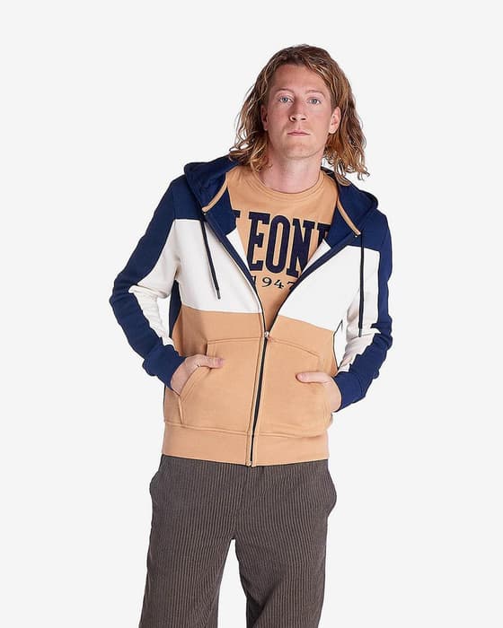 Leone 1947 Earth Tones Full Zip Hoodie beige weiß dunkelblau