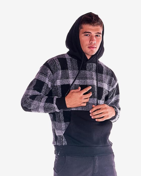 Leone 1947 Tartan Work Leisure Hoodie Light Grey Black