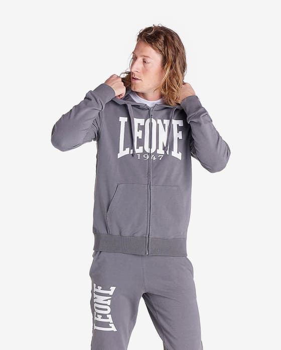 Sudadera con capucha Leone 1947 Basic Big Logo Full Zip gris claro blanco