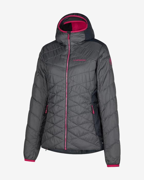 Chaqueta con capucha La Sportiva Mythic PrimaLoft negro carbón rojo claro mujer
