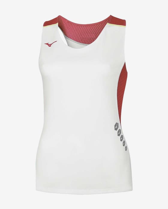 Camiseta Mizuno Premium Japan sin mangas blanco rojo mujer