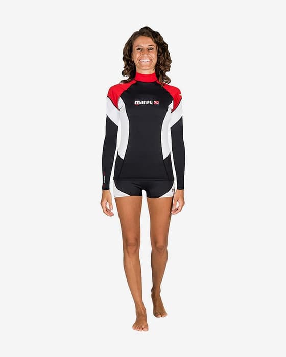 Traje interior Mares Rash Guard Trilastic manga larga negro rojo blanco mujer