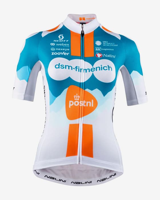 Maillot Team DSM Firmenich Postnl manche courte bleu blanc femme