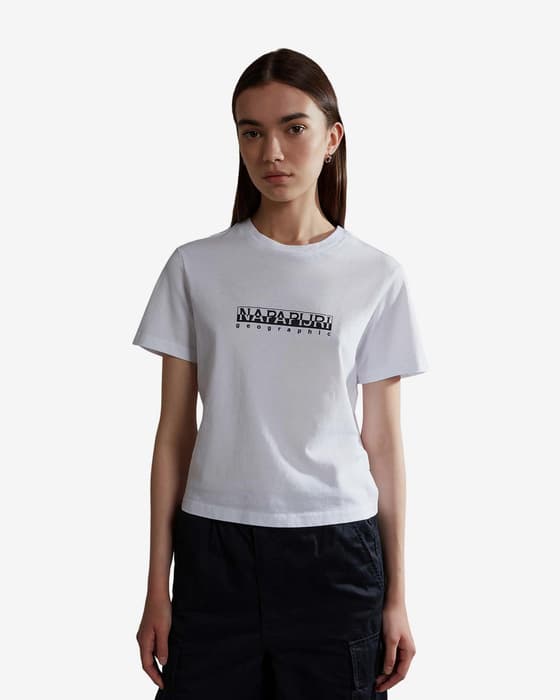 Camiseta Napapijri Box manga corta blanco puro negro mujer