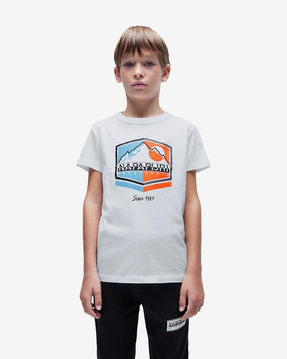 Camiseta Napapijri Mats manga corta blanco puro azul naranja infantil