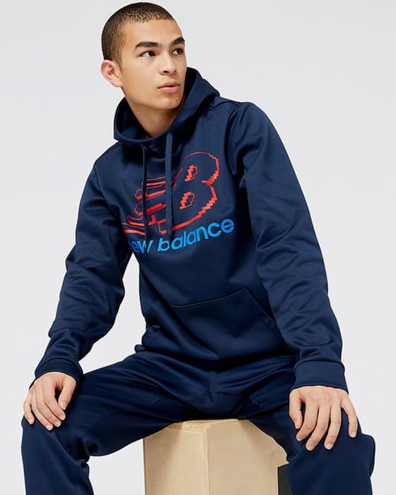 Sudadera con capucha New Balance Tenacity Perfomance Fleece azul naranja