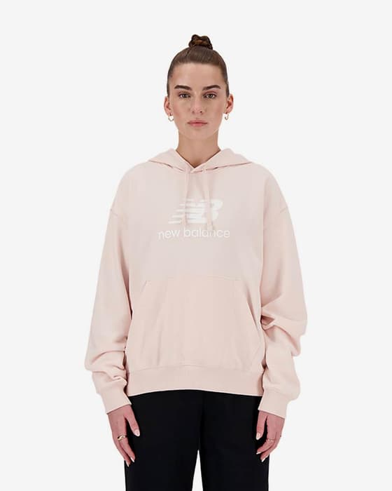 Sudadera con capucha New Balance Sport Essentials French Terry Logo rosa cuarzo mujer