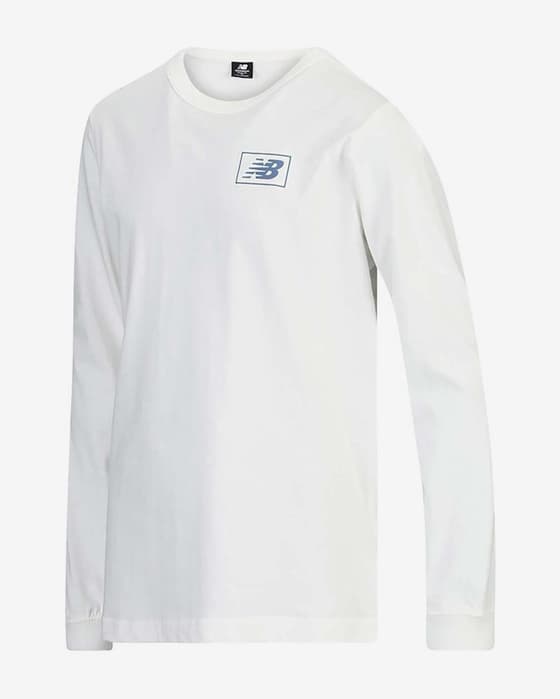 New Balance Essentials Sports Logo Long Sleeve T-Shirt White Blue Junior