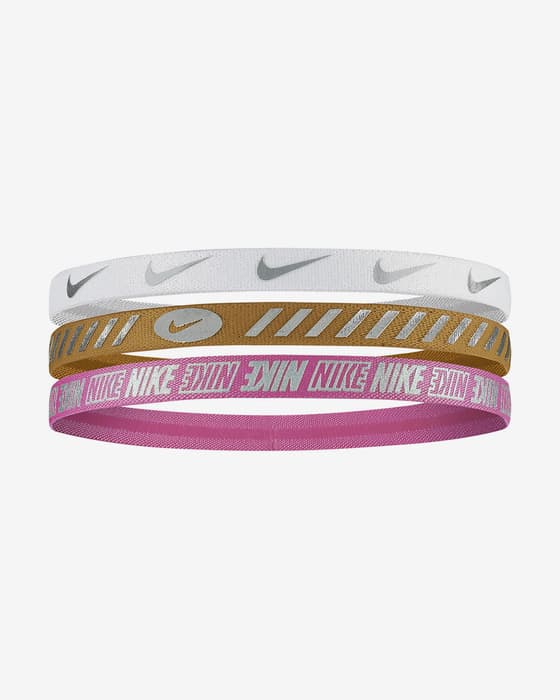 Cinta para la cabeza Nike 3.0 Metallic blanco dorado rosa mujer