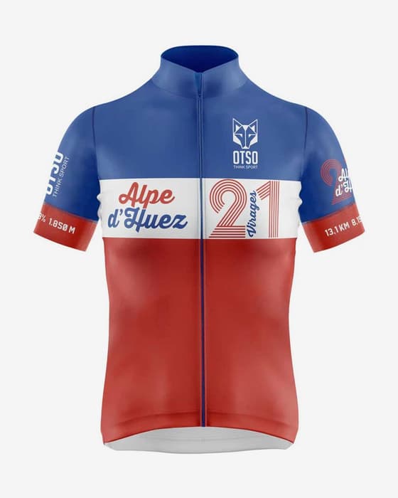 Maillot Otso Alpe d'Huez manche courte bleu blanc rouge femme