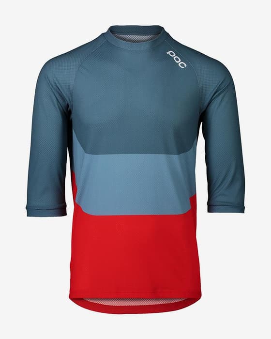 Maillot POC Essential Enduro manche 3/4 bleu verdâtre rouge