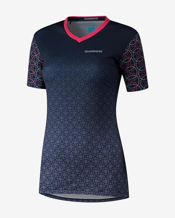 Maillot Shimano Saiko manche courte bleu marine rose femme