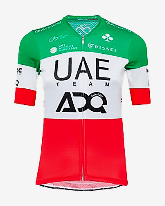 Maillot UAE Team Emirates ADQ 2025 manches courtes rouge blanc vert femme