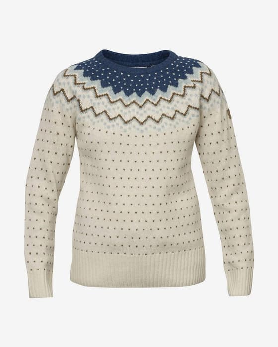Jersey Fjällräven Övik Knit manga larga blanco azul marrón mujer