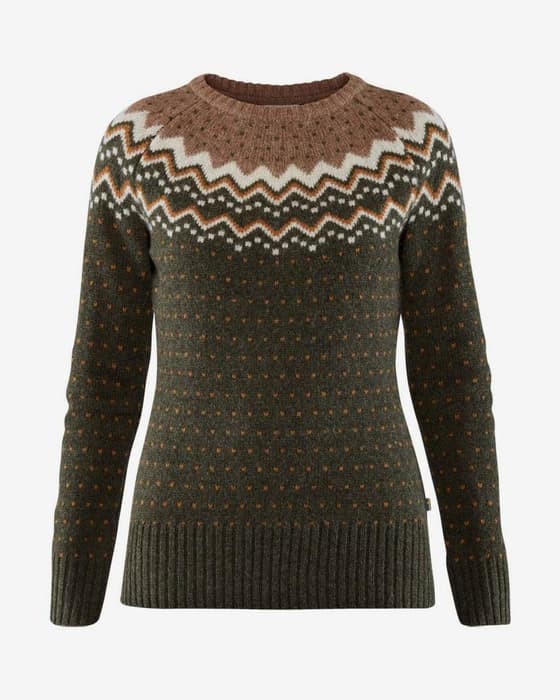 Jersey Fjällräven Övik Knit manga larga verde marrón blanco mujer
