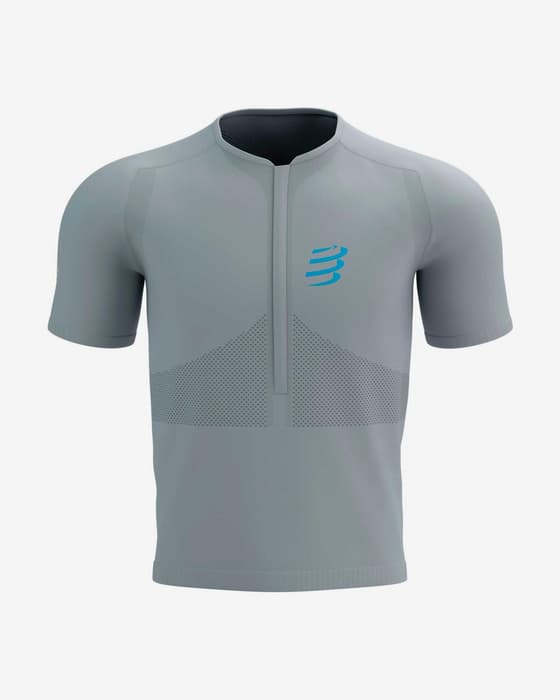 Camiseta Compressport Trail Half Zip Fitted manga corta gris azul
