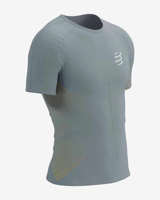 Camiseta Compressport Performance manga corta gris metal naranja