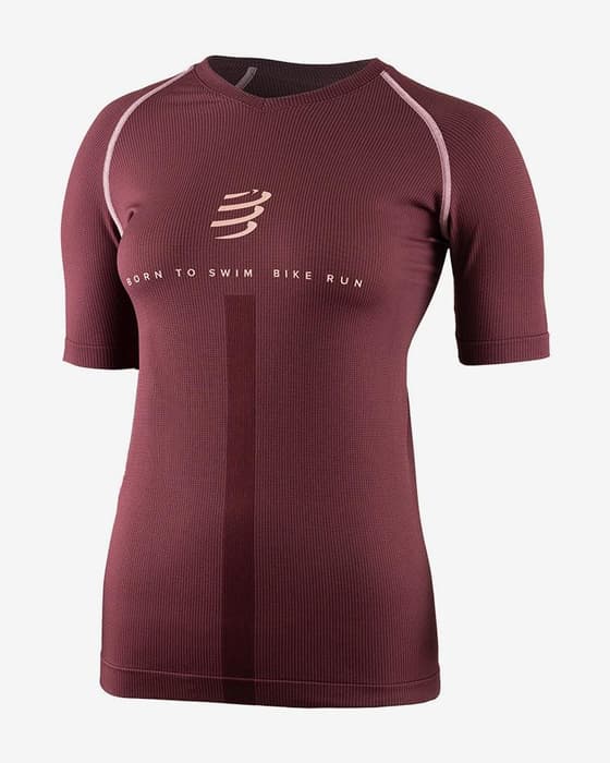 Camiseta Compressport Training Tshirt Born To SwimBikeRun 2020 manga corta morado rosa mujer