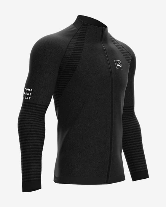 Sweatshirt Compressport Seamless Zip gris blanc
