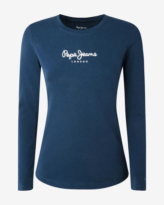 Camiseta Pepe Jeans New Virginia manga larga azul marino blanco mujer
