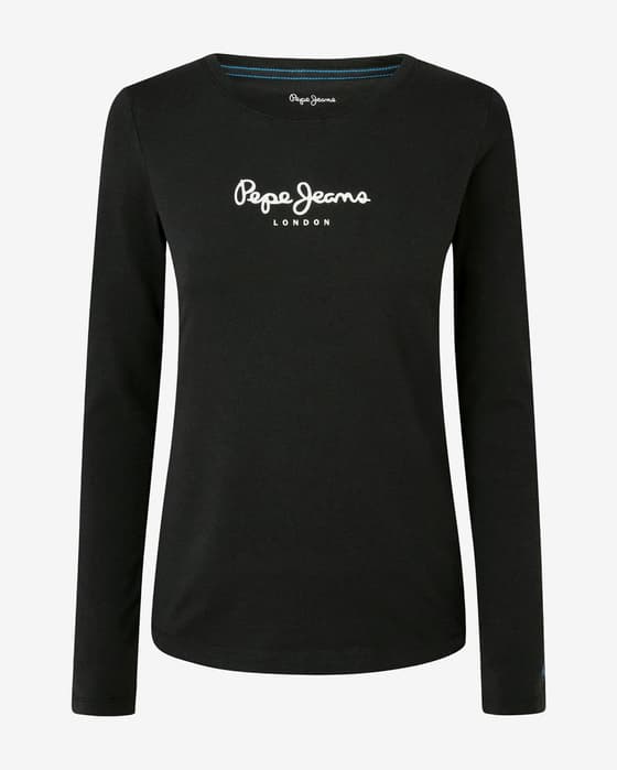 Camiseta Pepe Jeans New Virginia manga larga negro blanco mujer 