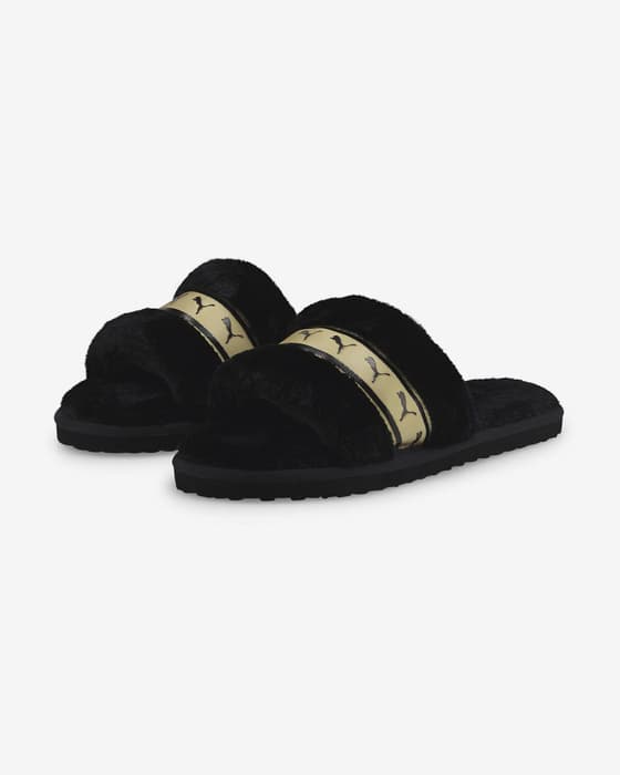 Pantuflas Puma Fluff Remix negro dorado mujer