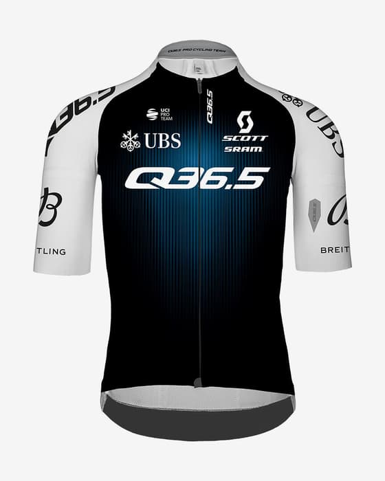 Maillot Q36.5 Gregarius Pro Cycling Team 2025 manches courtes bleu noir blanc