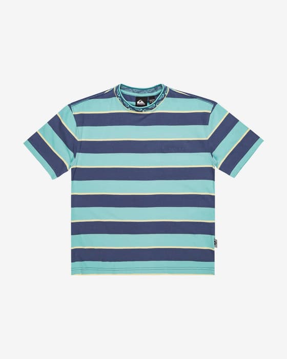 T-shirt Quiksilver à rayures à manches courtes bleu marine bleu clair pour enfant.