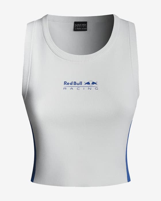 Camiseta Red Bull Racing x Pepe Jeans Knit Logo sin mangas blanco azul mujer