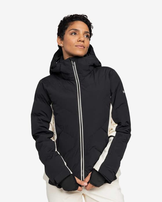 Chaqueta con capucha Roxy Snowdrift negro mate blanco mujer
