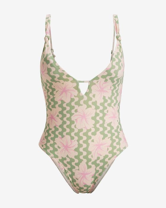 Maillot de bain Roxy Marinha Hibiscus Daze une pièce vert rose femme