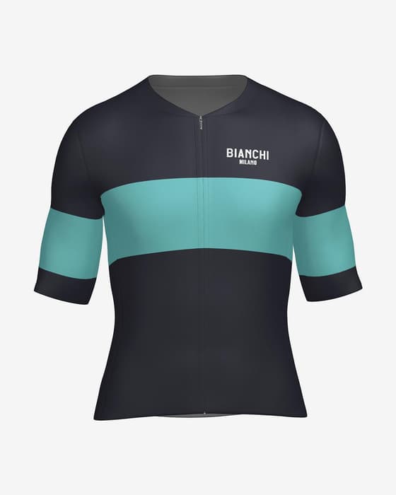 Maillot Santini Bianchi Milano Race manga corta gris oscuro azul