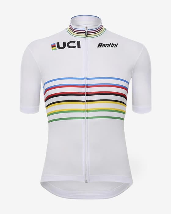 Maillot Santini x UCI Champion du Monde Officiel Master manches courtes blanc - Coupe Slim