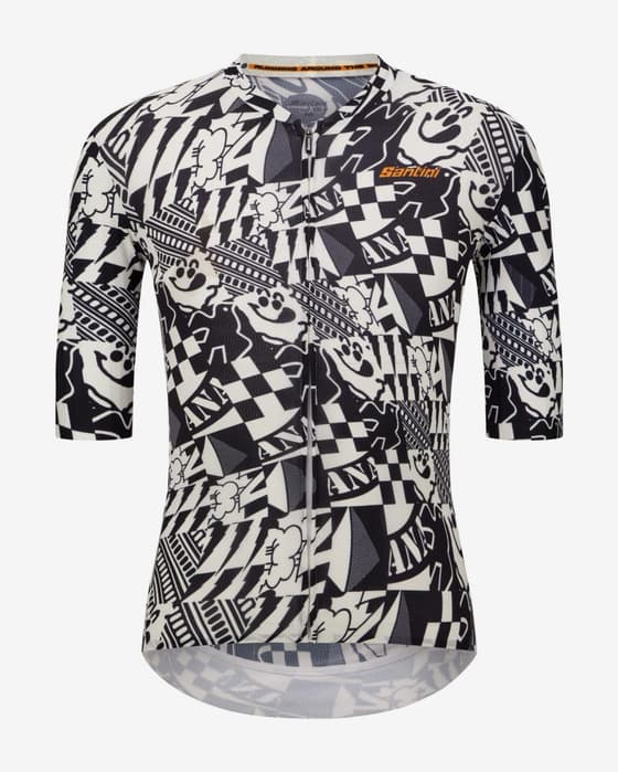 Maillot Santini 60 Years Of Cycling manches courtes blanc noir - Coupe Slim