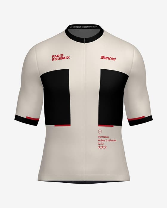 Maillot Santini Paris-Roubaix 2025 manga corta blanco negro rojo - Corte Classic