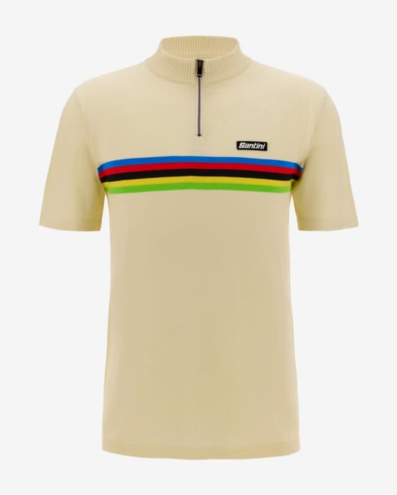 Polo Santini x UCI World Champion manga corta blanco arcoíris