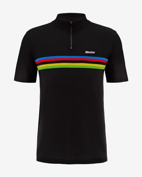 Polo Santini x UCI World Champion manga corta negro arcoíris