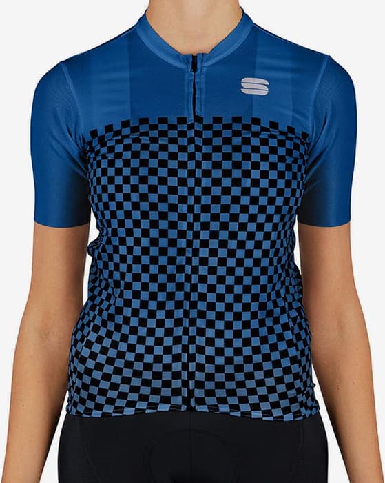 Maillot Sportful Checkmate W manga corta azul eléctrico negro mujer