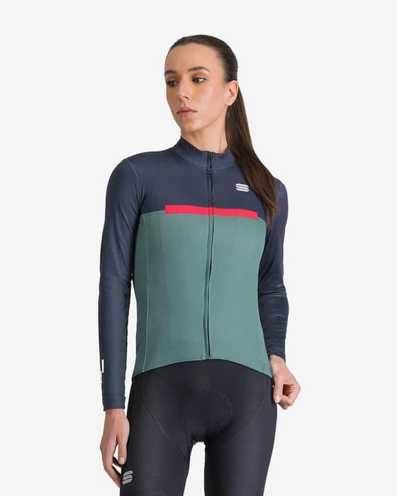 Maillot Sportful Pista Thermal manche longue vert foncé bleu femme