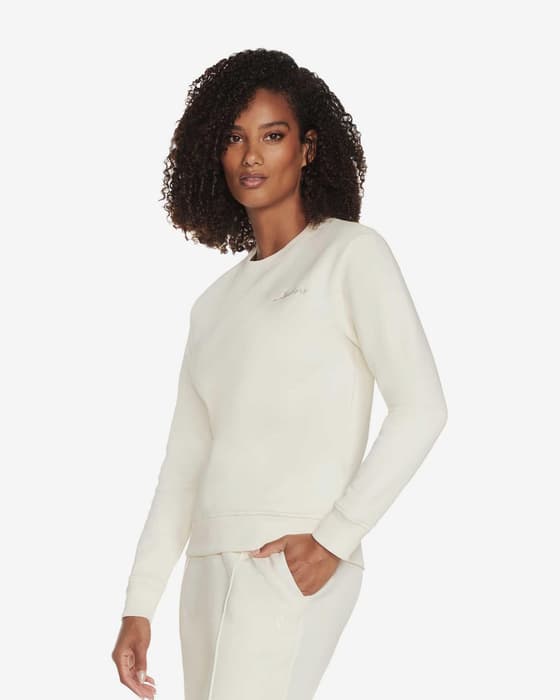 Sudadera Skechers Signature Pullover Crew blanco crema mujer