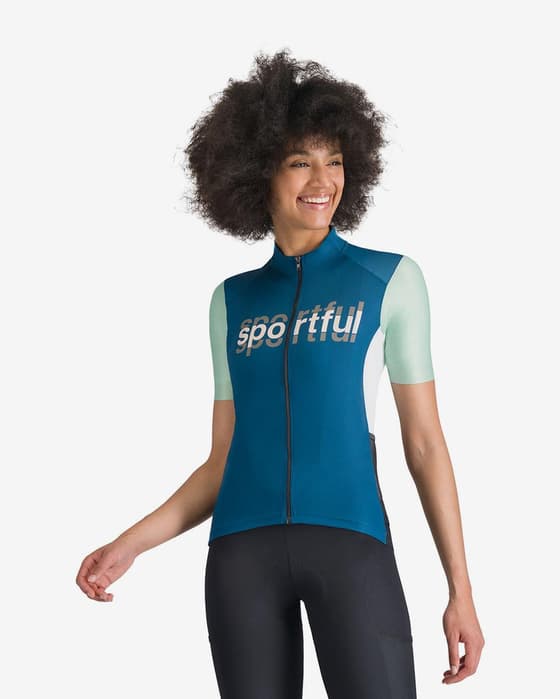 Maillot Sportful Supergiara Logo manga corta azul atlántico mujer