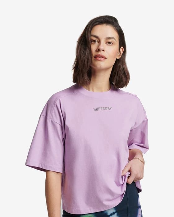 Camiseta Superdry Code Tech Oversized Boxy manga corta lila mujer